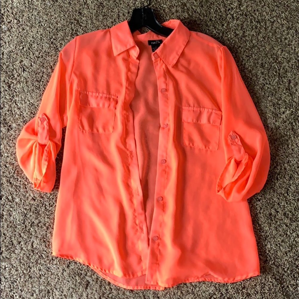 Button Down Neon Pink Top